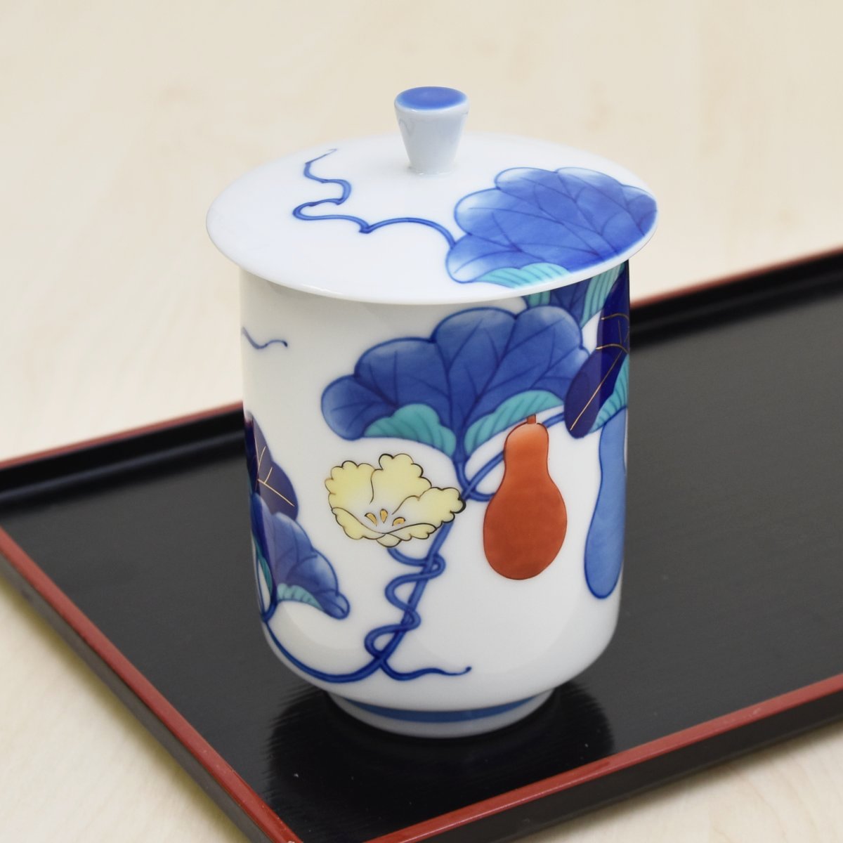 (染錦ひさご)蓋付湯のみ