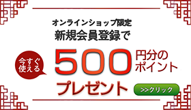 新規会員登録で500円分のポイントプレゼント