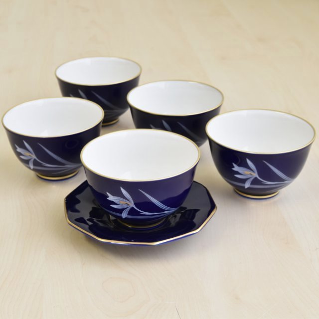(ルリホワイトオーキッドガーデン)湯のみ5客セット*オンラインショップ特別価格*