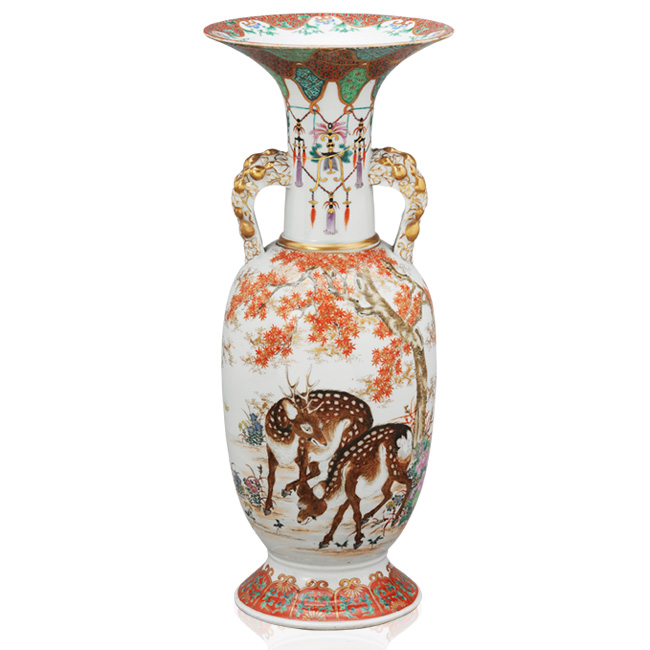 色絵鹿紅葉花籠文耳付花瓶«香蘭社（古陶磁） » 有田焼 古陶磁・美術品 