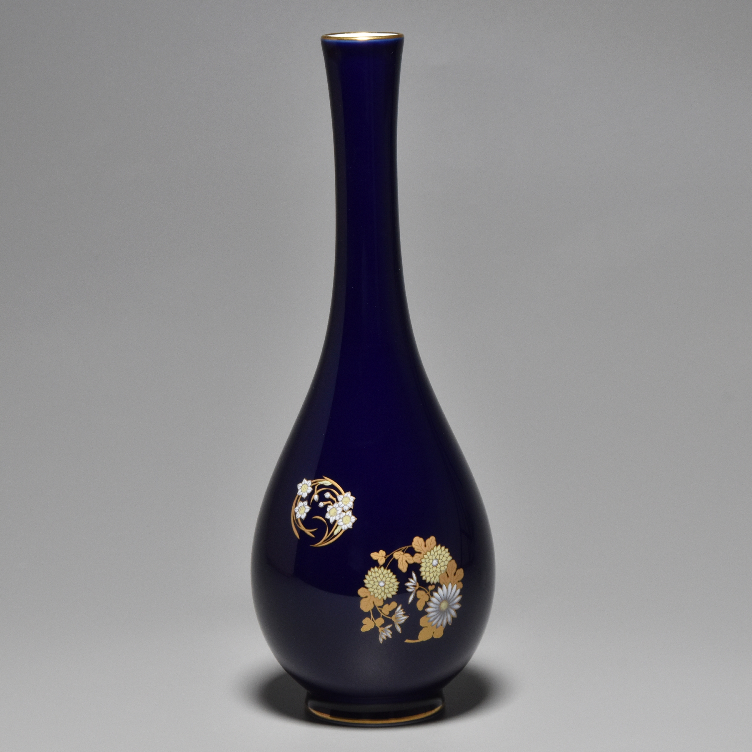 香蘭社 丸型 花瓶 瑠璃色