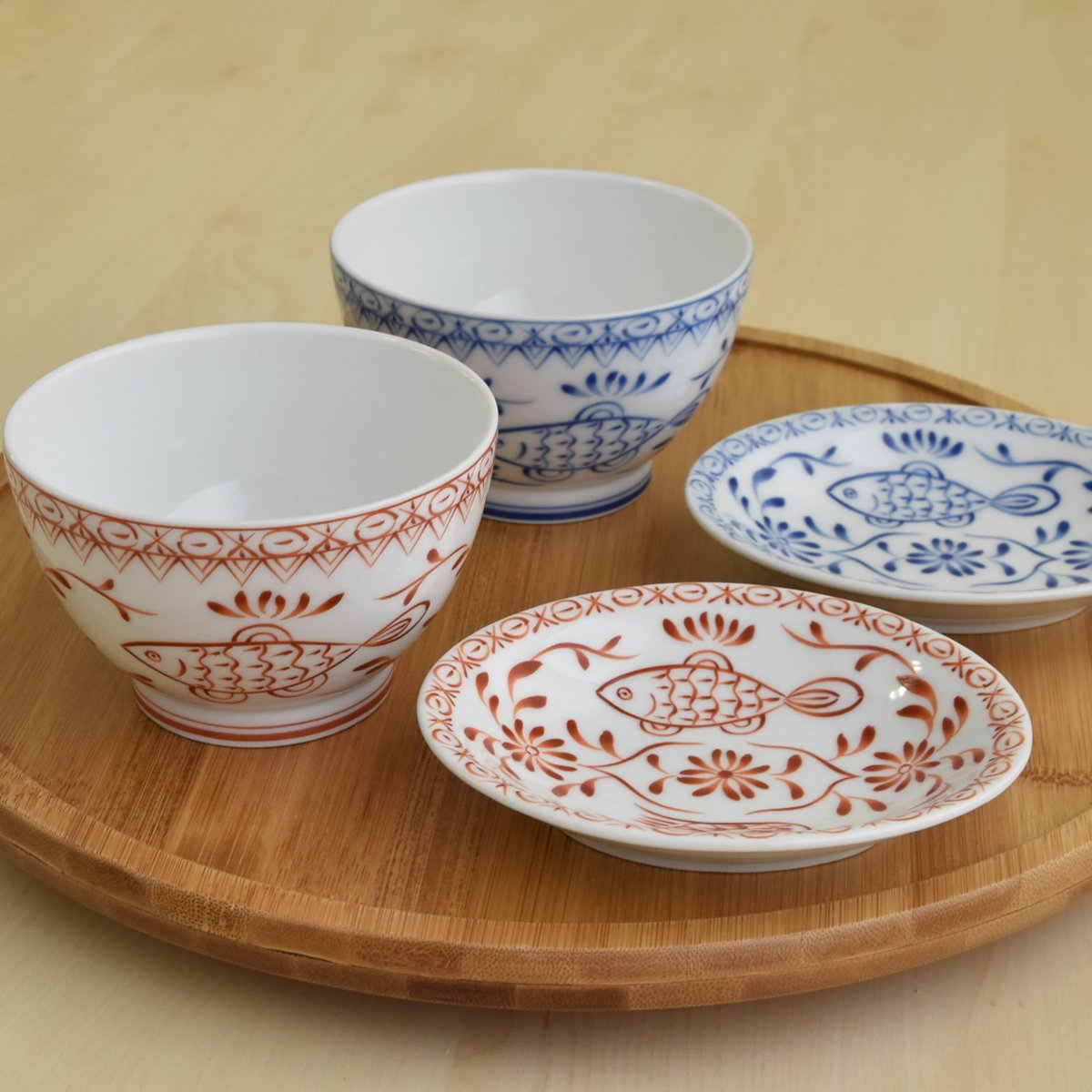 香蘭社 赤繪町工房 魚鳥紋 小皿 香蘭社 波千鳥 茶碗 2個セット