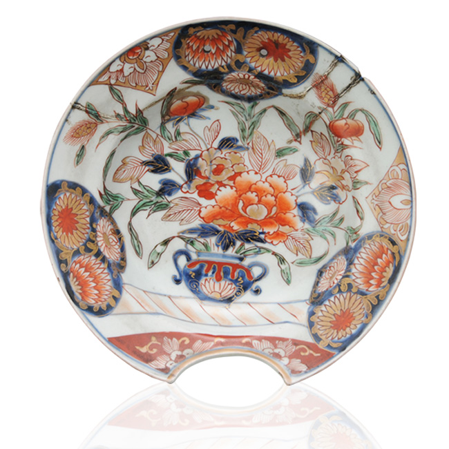 有田焼 柿右衛門様式 色絵唐子舟遊文皿 渦福陶印 皿立て付