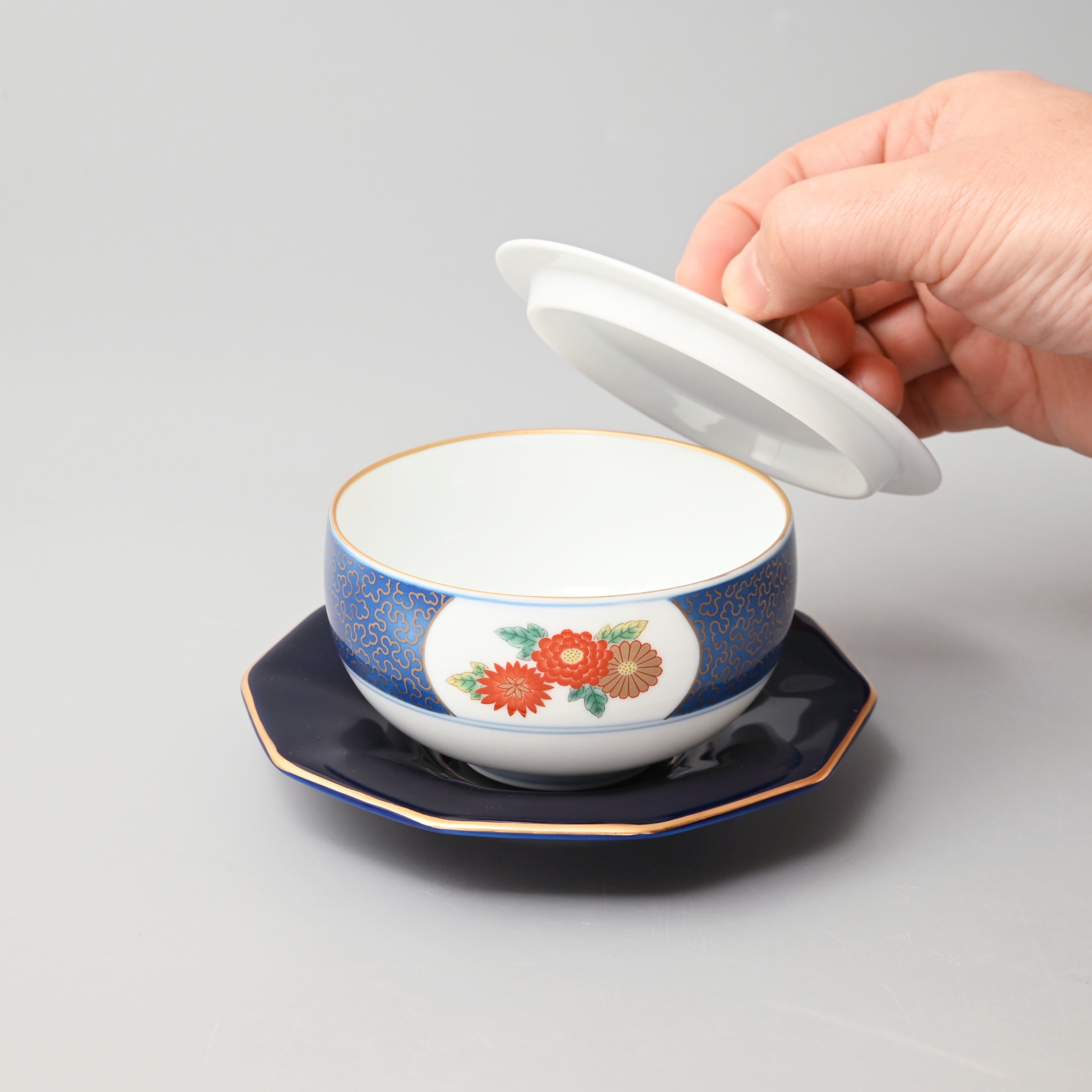 【金ミル間取菊】蓋付湯のみ５客セット8