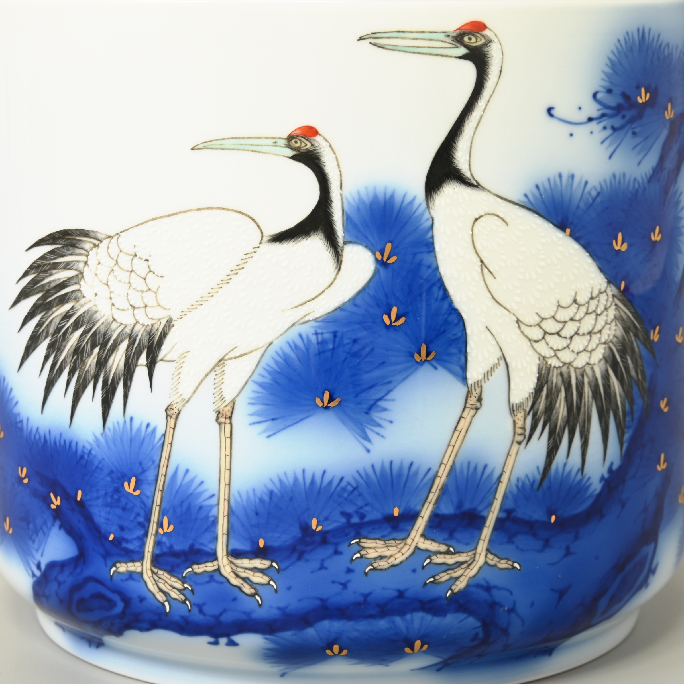 （染錦松鶴絵　そめにしきしょうかくえ）筒型7寸骨壺2